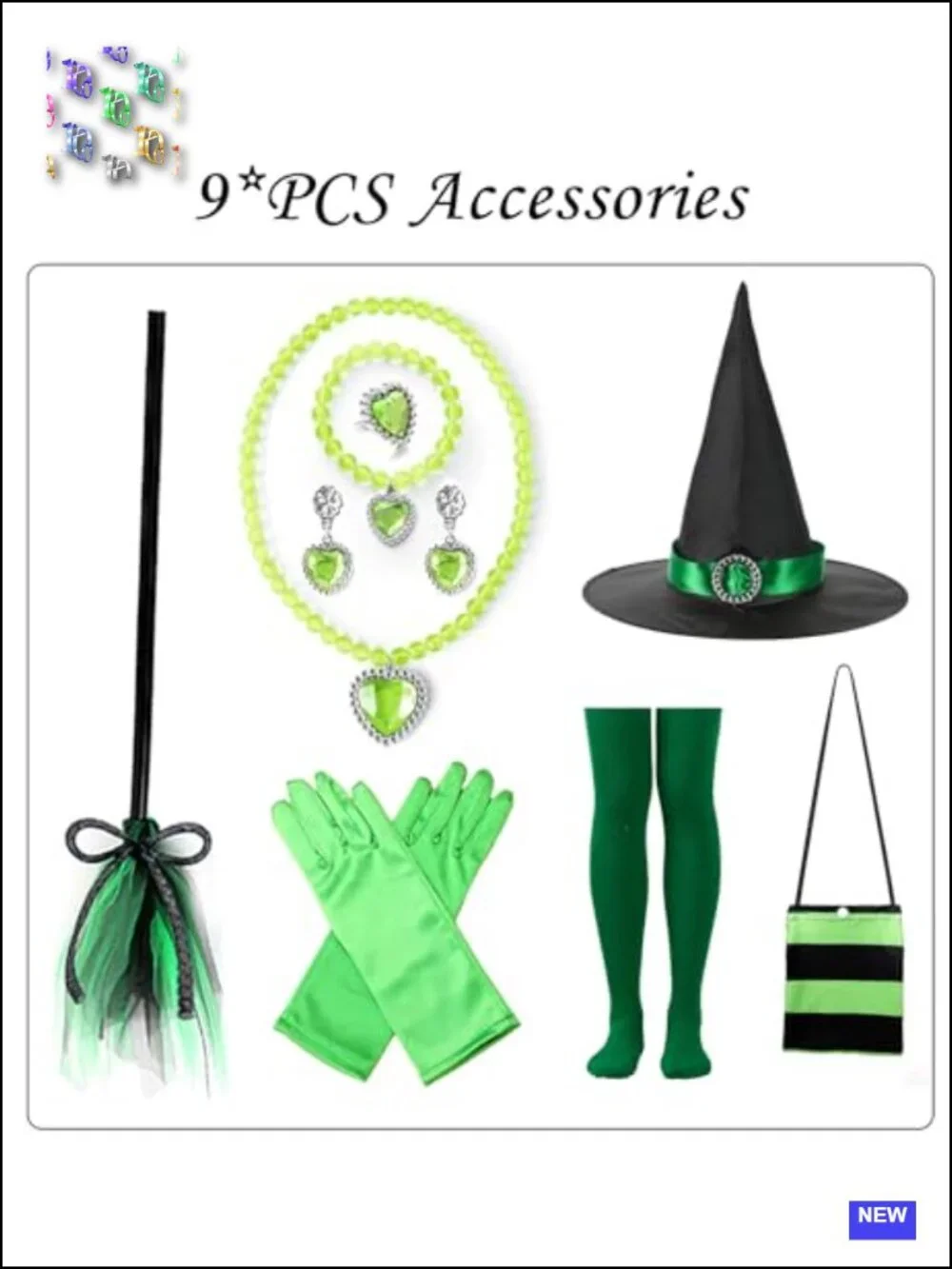 Girls Witch Costume Halloween Dress with Accessories 10pc Set